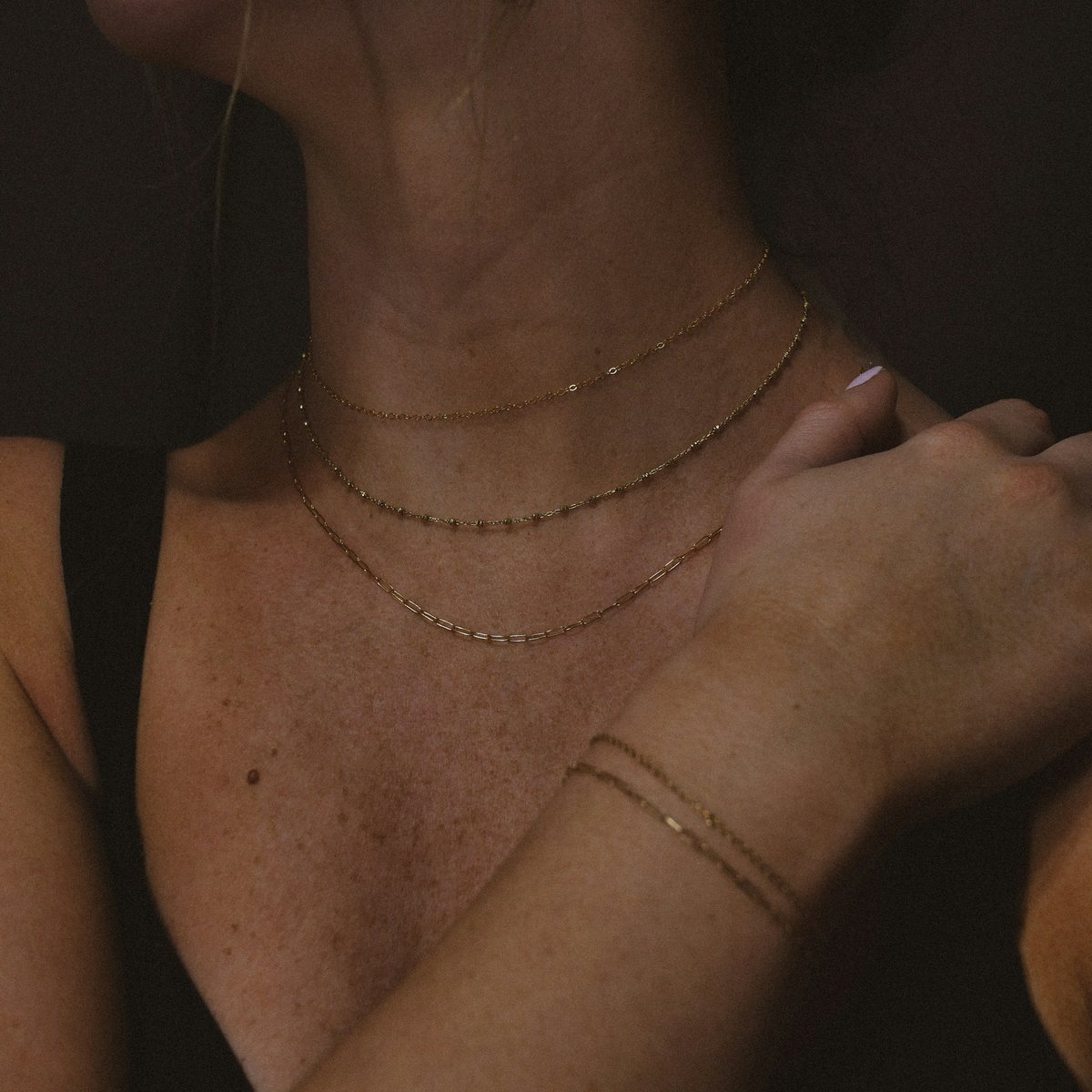 Layered fine chain necklaces and bracelet