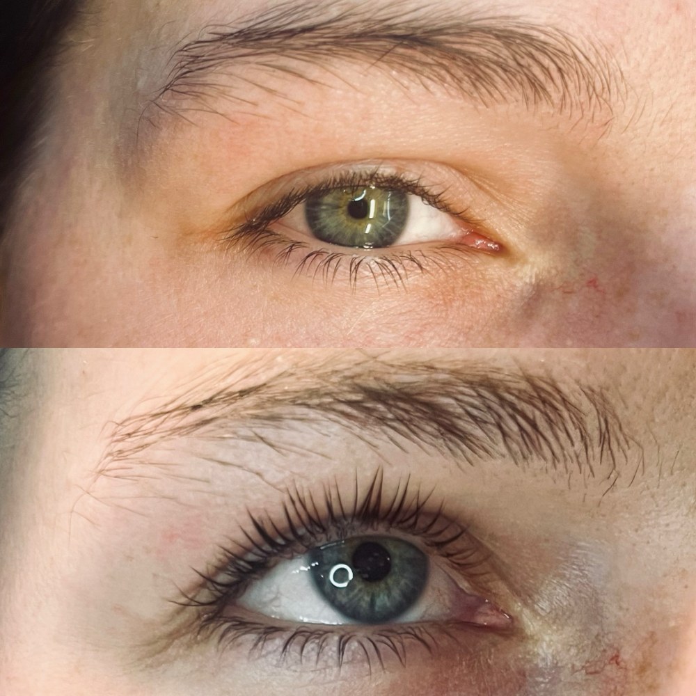 Before and after lash lift and tint