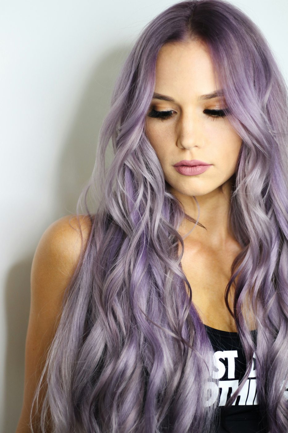 Long lavender vivid hair color